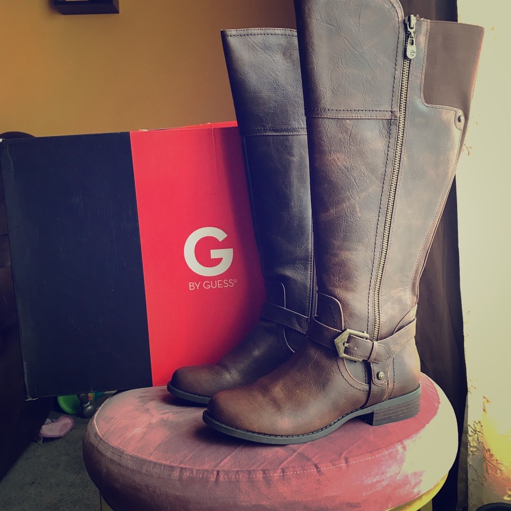 Brown faux leather boots